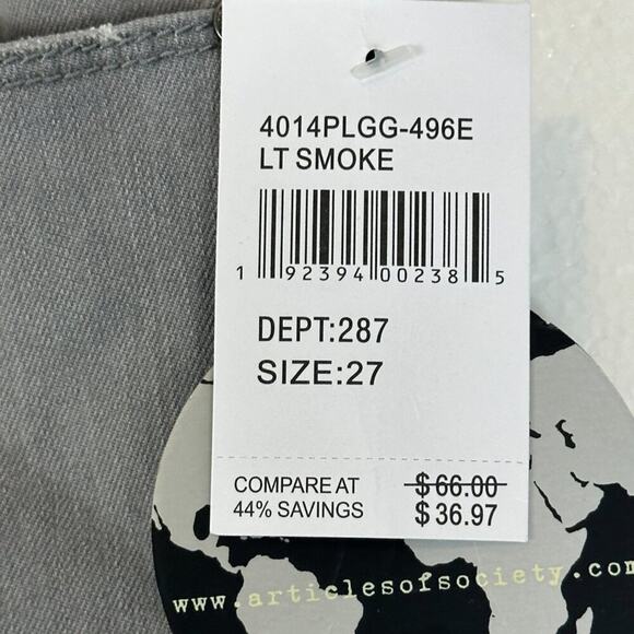 NWT Articles of Society Carly Jeans Womens 27 Gray Crop Skinny Raw Hem Stretch - Picture 5 of 8